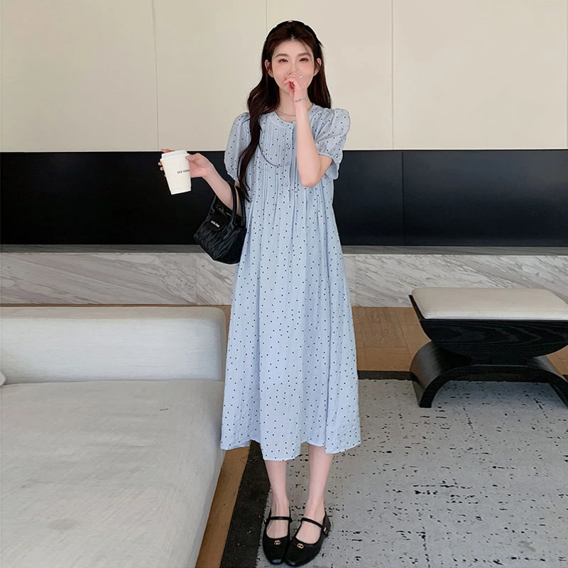 孕妇装2025夏季新款韩版时尚设计感小清新减龄甜美显瘦波点连衣裙