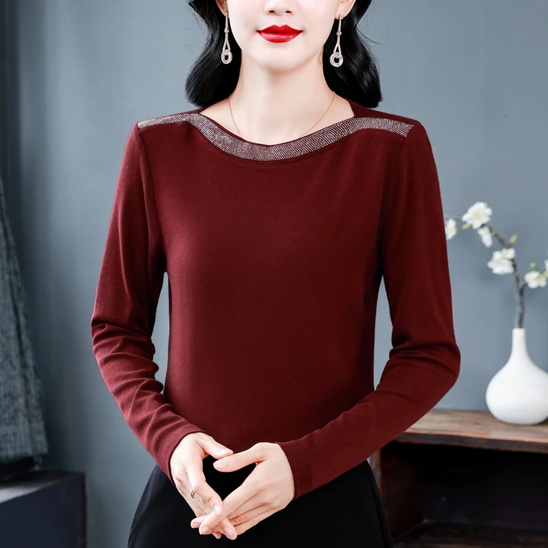 秋季修身设计感气质百搭减龄奥钻长袖T恤女显瘦时尚洋气打底上衣