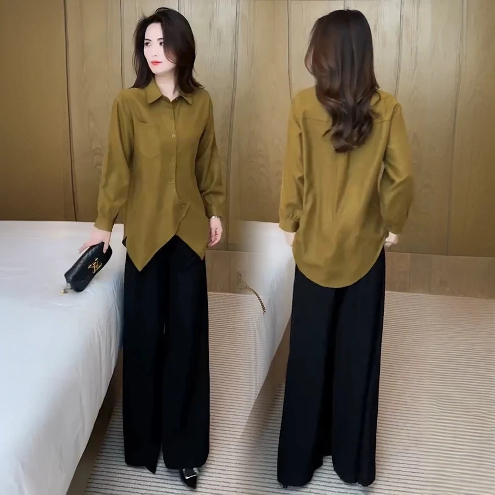 中长款大码衬衫女2025春季新款时尚不规则复古长袖衬衣洋气质上衣