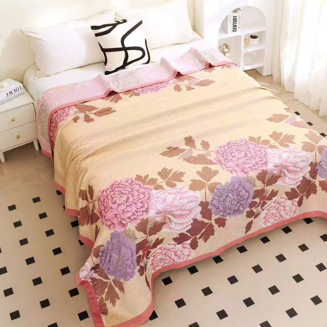 盛世红颜 2.3*2.5米床盖四季通用 金乳丝恒温轻奢艺术毯 床上用品