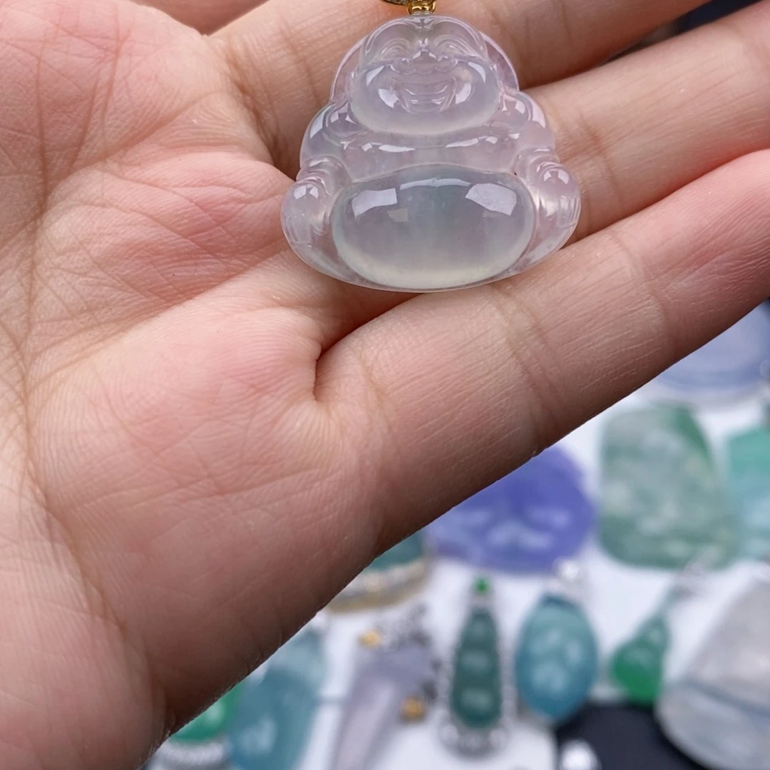 翡翠18K金镶嵌颈饰佛公