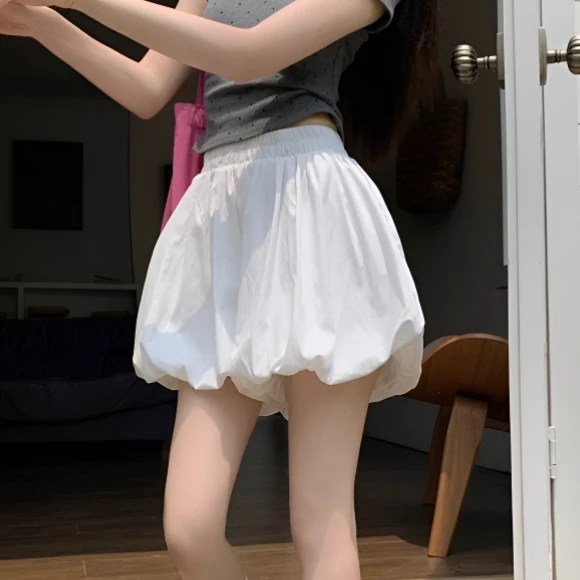 健身服花苞裙裤女夏季甜美半身裙高腰显瘦a字泡泡蓬蓬短裙Z319