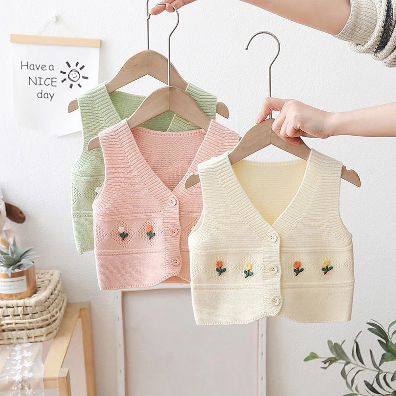 女童马甲毛衣坎肩2024春秋薄款儿童毛衣外穿针织毛衣女宝宝背心女