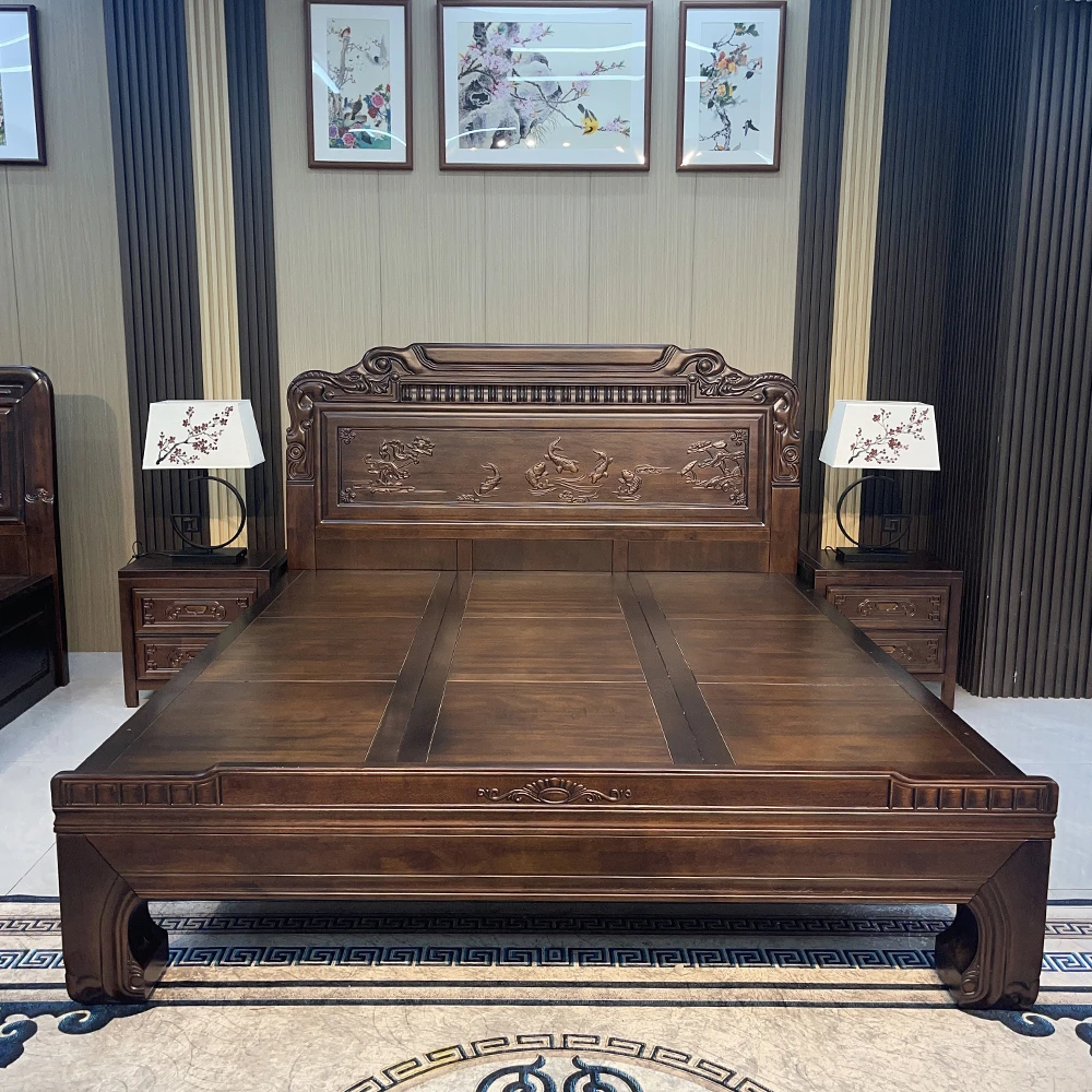 【年年有余】全榫卯南美檀木床1.8米双人床中式古典雕花1.5米仿古床