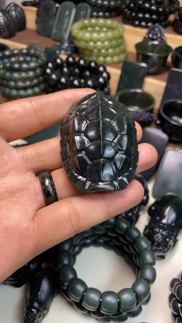 和田玉青玉龟壳手把