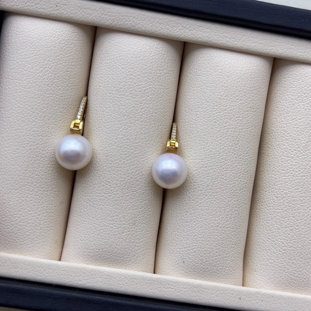 海水珍珠银S925镶嵌耳饰