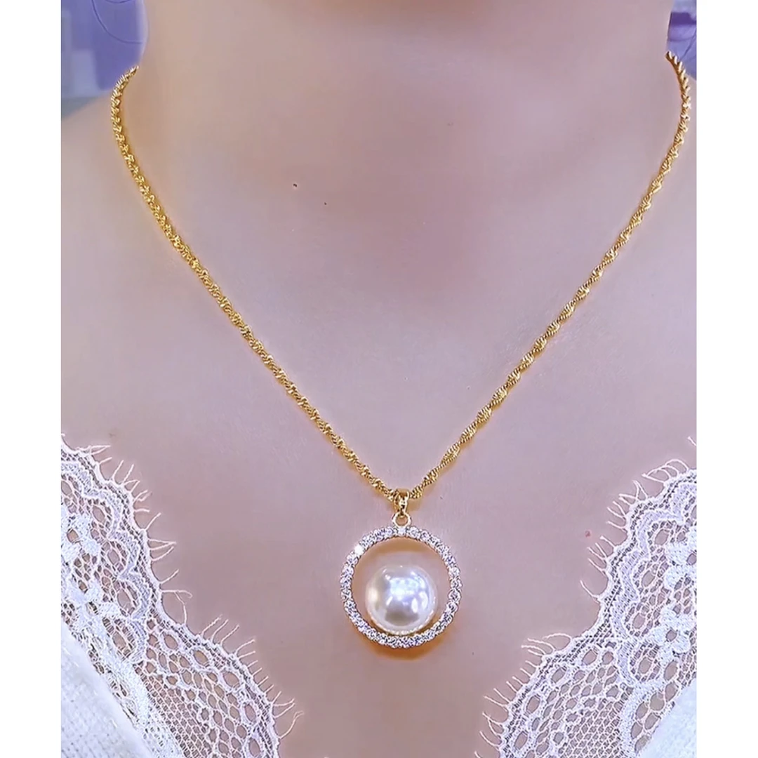 铜合金项链 法式优雅百搭时尚轻奢圆形白珠项链