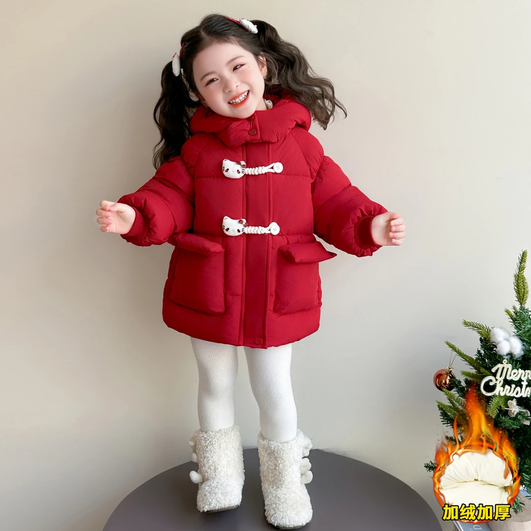 女童红色棉衣冬季2025新款儿童洋气韩版棉服宝宝保暖加绒加厚外套