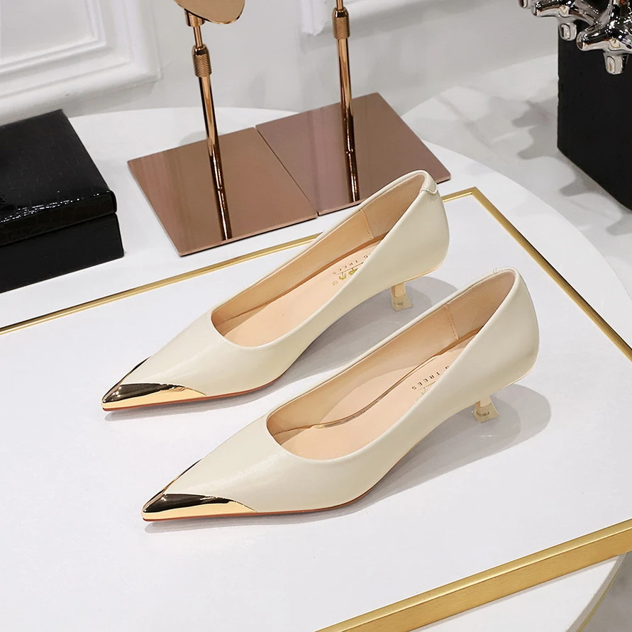 时尚百搭女鞋细跟高跟鞋尖头浅口显瘦气质春夏秋女单鞋舒适工作鞋