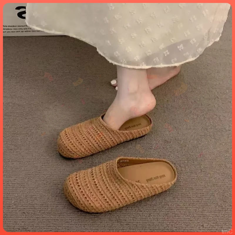 小众平底爆款休闲厚底包头勃肯拖鞋透气2025女外穿一脚蹬镂空单鞋