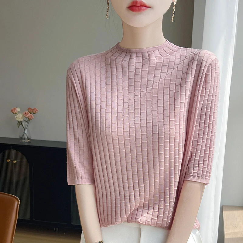 品牌短袖针织衫女百搭时尚气质女显瘦洋气夏季薄款宽松