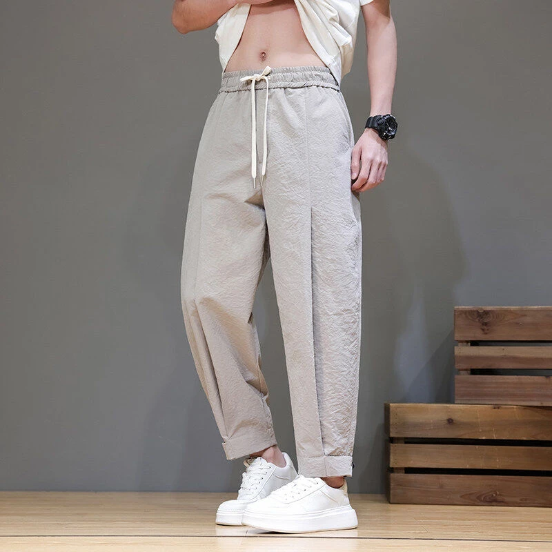 中国风大码休闲裤男士春夏季薄款速干锥形裤宽松直筒哈伦束脚裤子