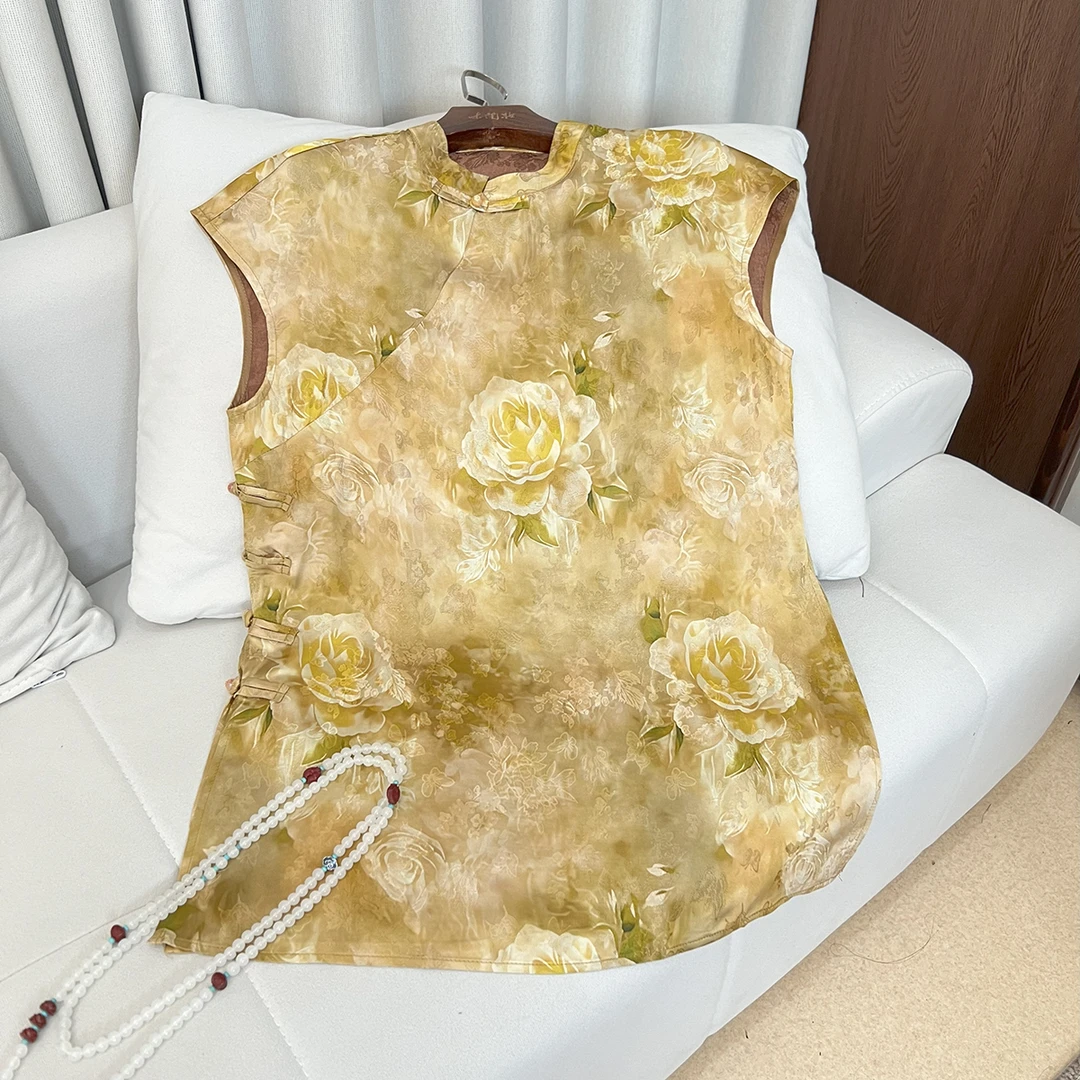 【雅蔷衣-奥黛】斜襟提花中长款款立领上衣网红中式百搭上衣女