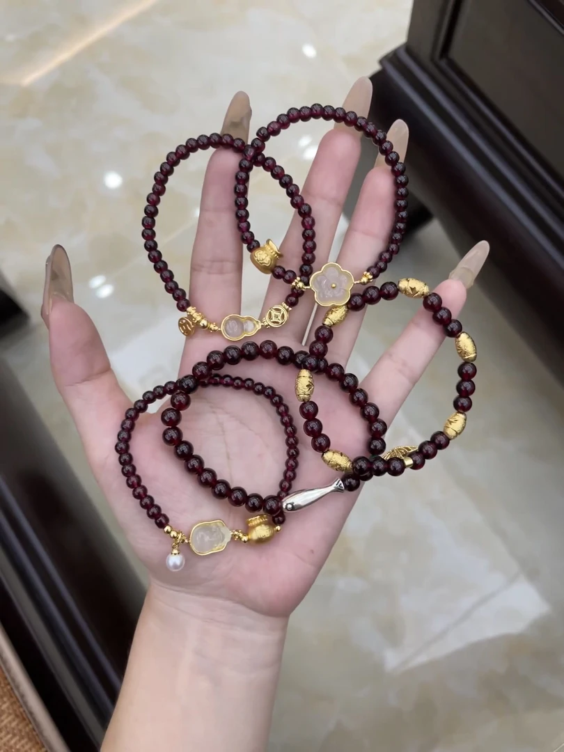 铜合金手链 C2039新中式仿玉葫芦小花手链饰品串珠手串