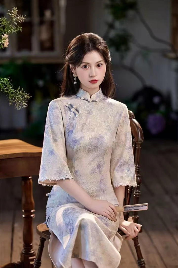 苏故里【月澜清梦】文艺气质修身高端日常旗袍奢华气质单层衣长120