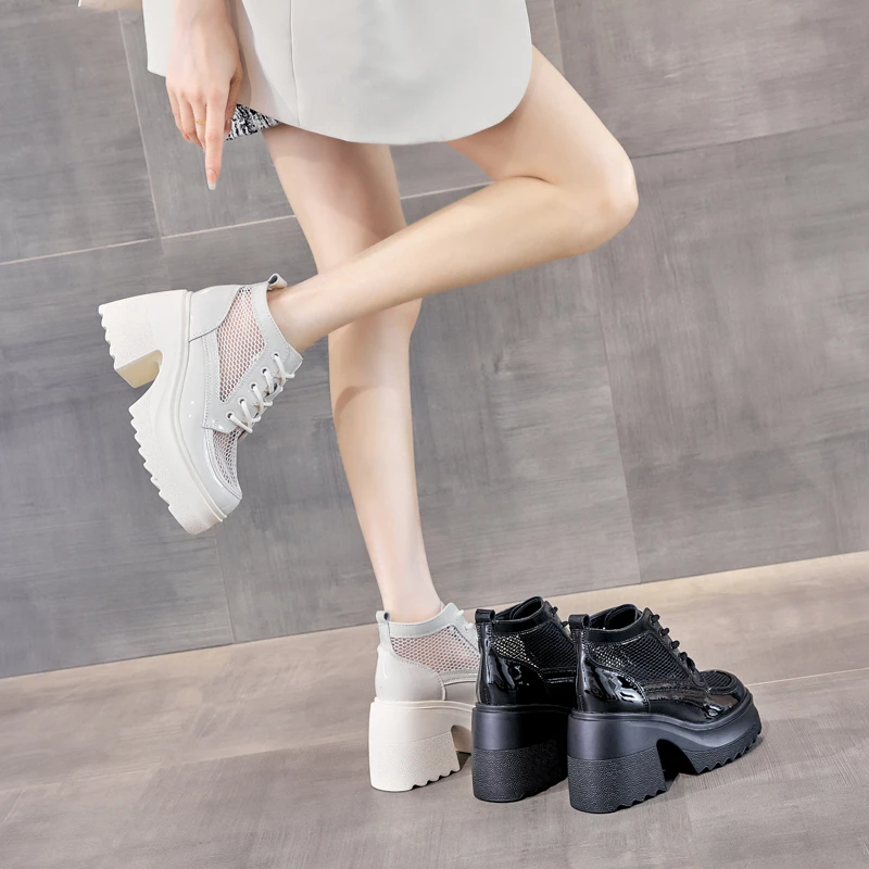 【小辣椒公主10CM增高跟】中筒马丁靴女夏薄款透气短靴镂空网靴配裙