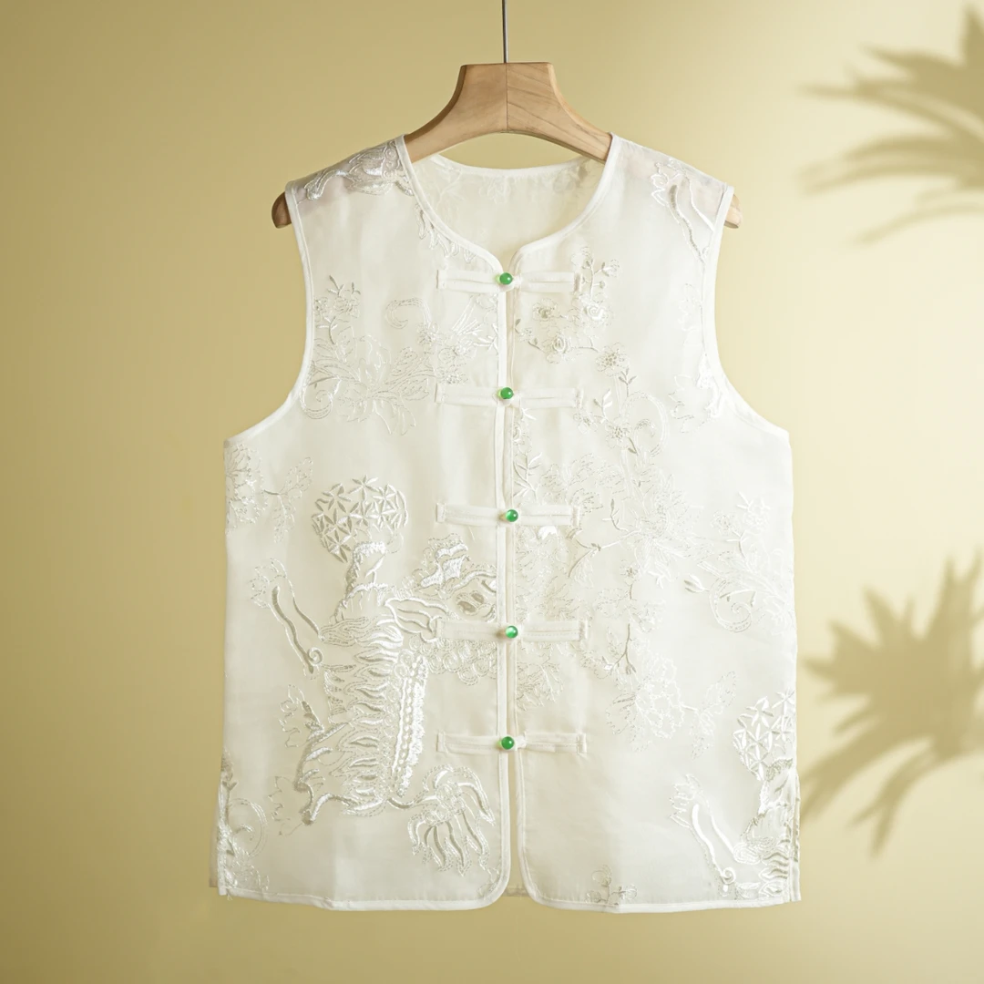 【月光】刺绣圆领马夹女复古中国风上衣马甲无袖马夹中式薄款休闲