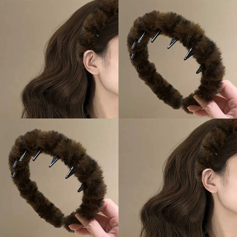 复古豹纹带齿毛绒发箍女防滑洗脸发卡化妆发饰头箍秋冬发饰新款