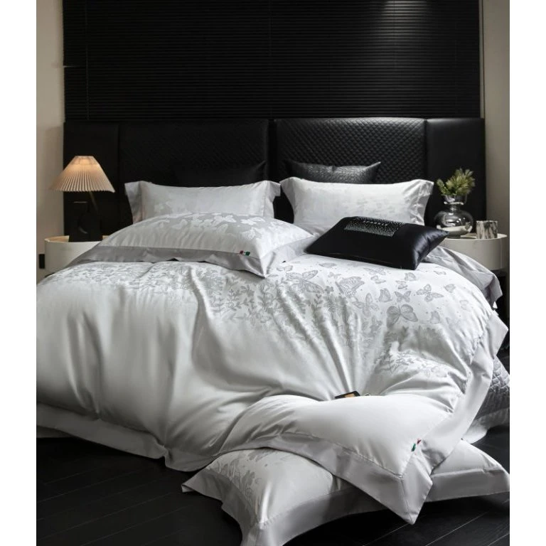 【专柜清仓】lsdw色织提花天丝棉被套床盖款四件套-金丝梦蝶-绿紫