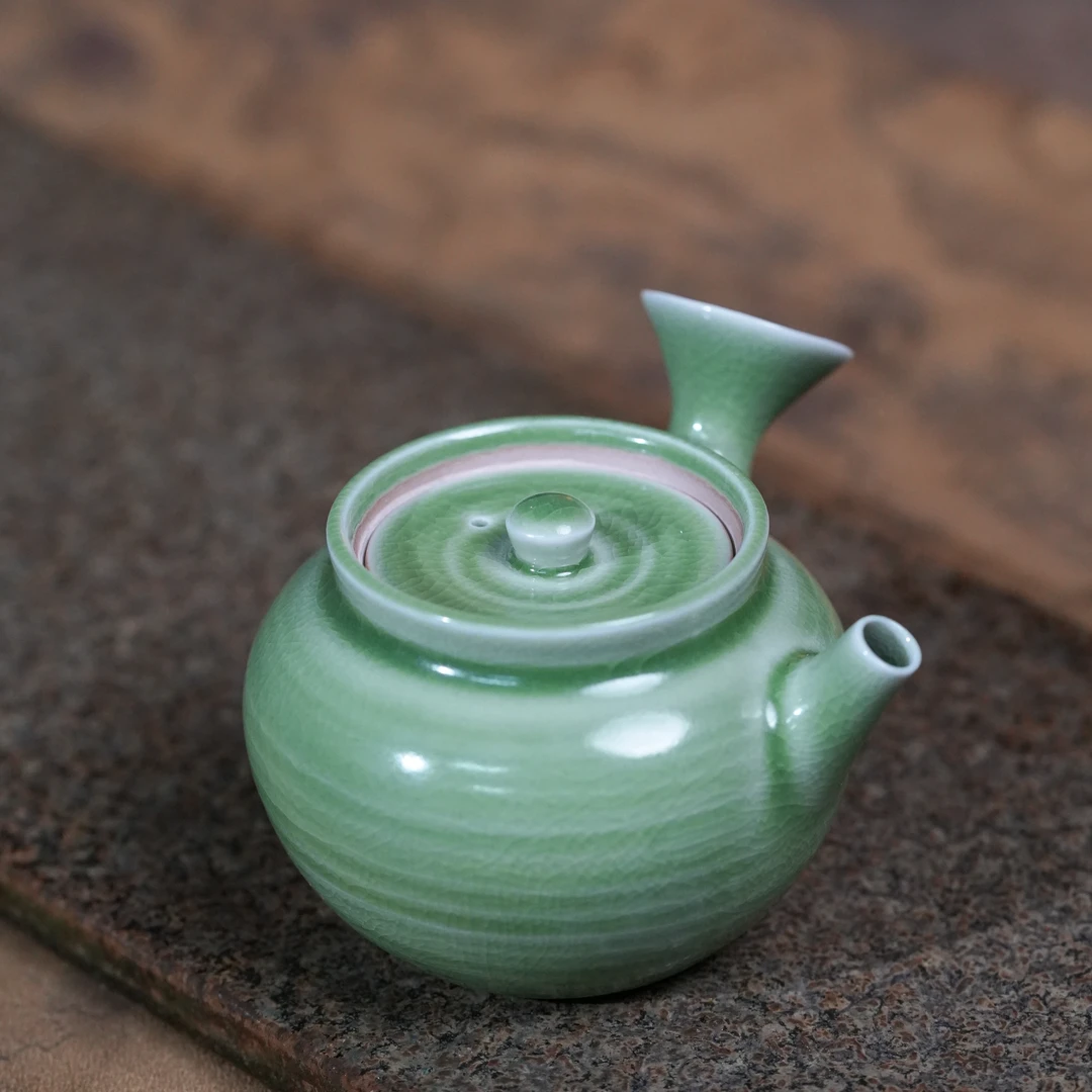 【福器】山岚绿-灰念-春和侧把壶（灰念0449）