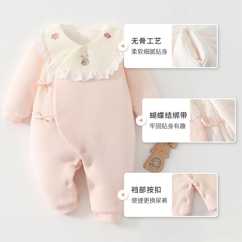 120g棉婴儿蝴蝶衣秋冬夹棉无骨纯棉哈衣花园小兔新生儿衣服连体衣