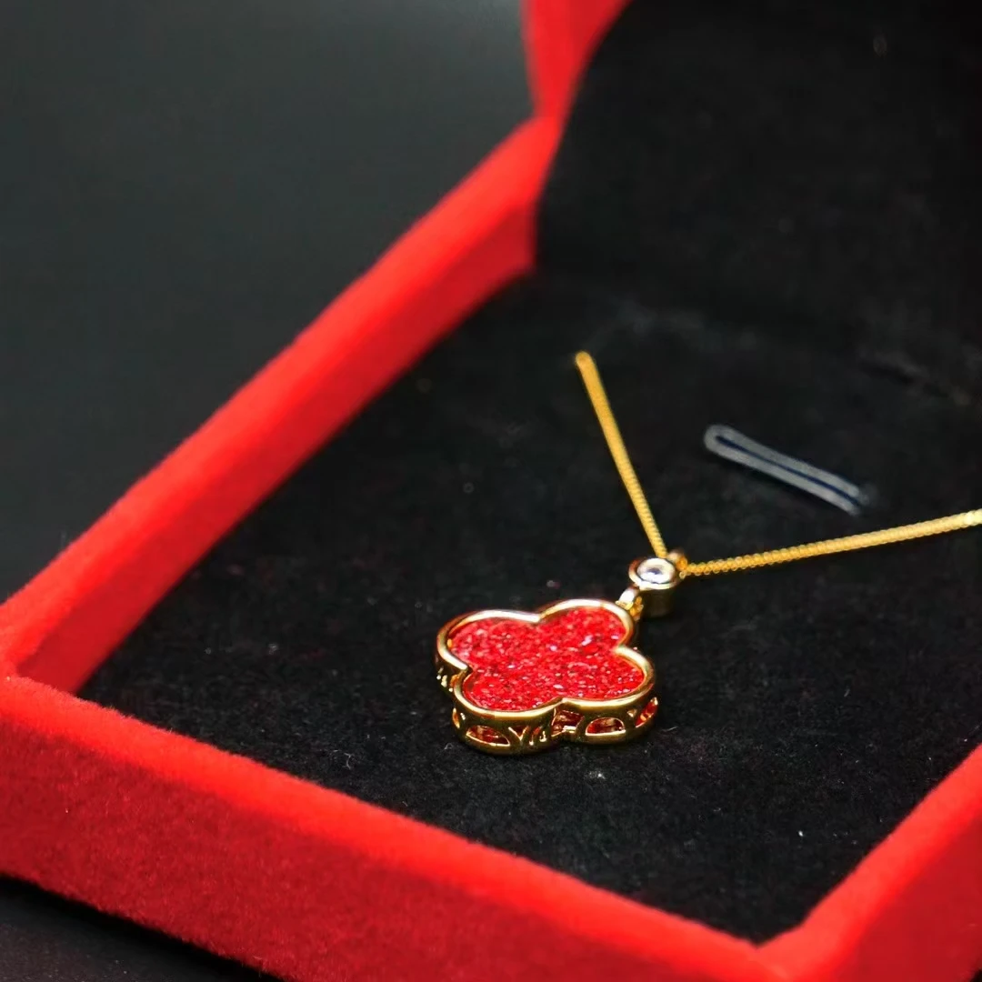 含辰砂工艺品天然高含量晶粉砂四叶草时尚百搭项链