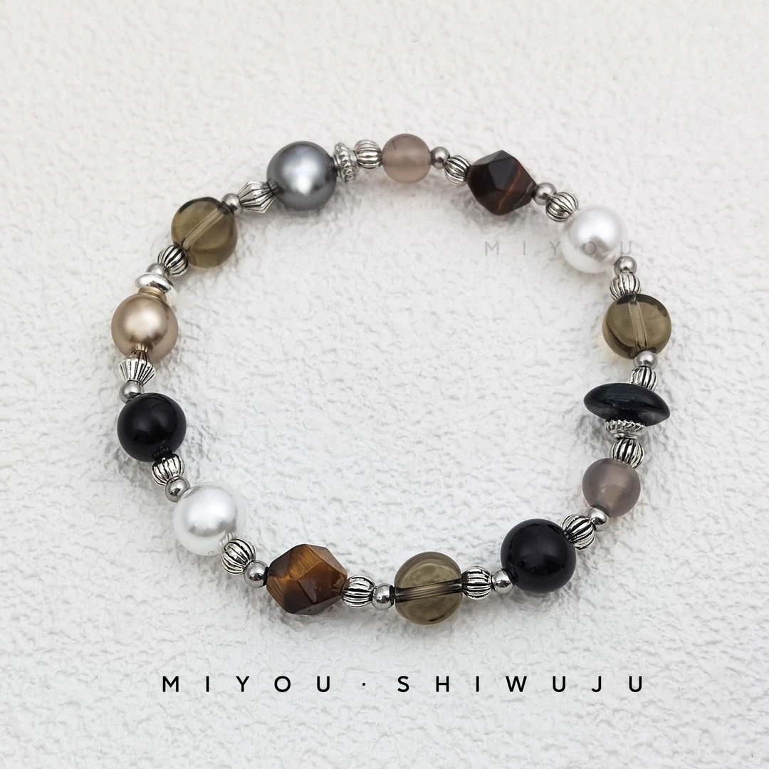 钛钢手链 MIYOU【夜华】原创设计虎虎仿珍珠黑玛手串女款轻奢