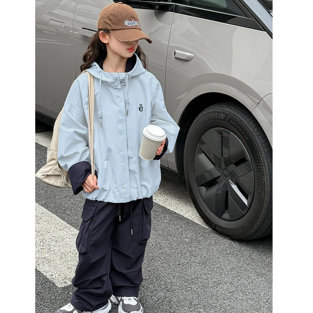 25WT051女童外套秋款2025新款洋气女孩秋装中大儿童秋季连帽上衣