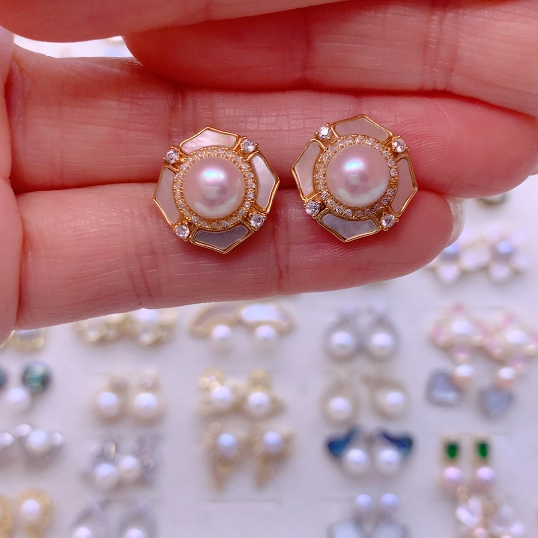 合金淡水珍珠耳饰