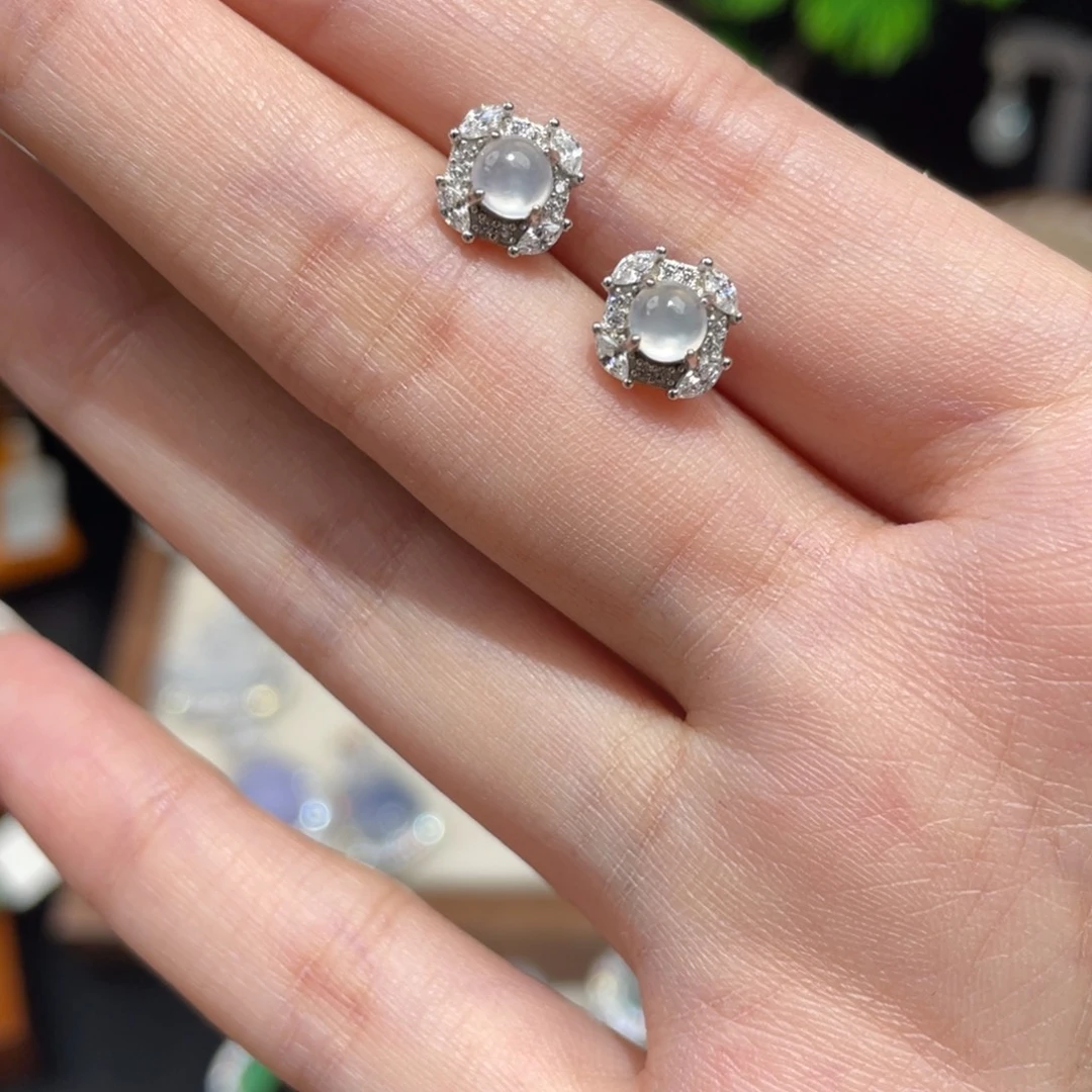 翡翠银S925镶嵌耳饰