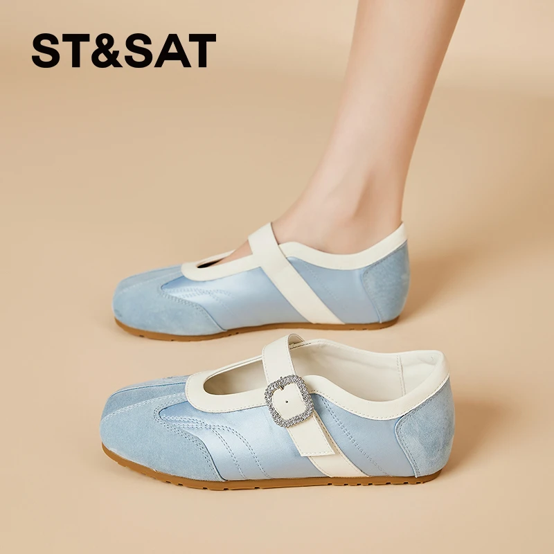 星期六真皮冰淇淋拼色单鞋女2025秋季新款平底浅口百搭时尚休闲鞋