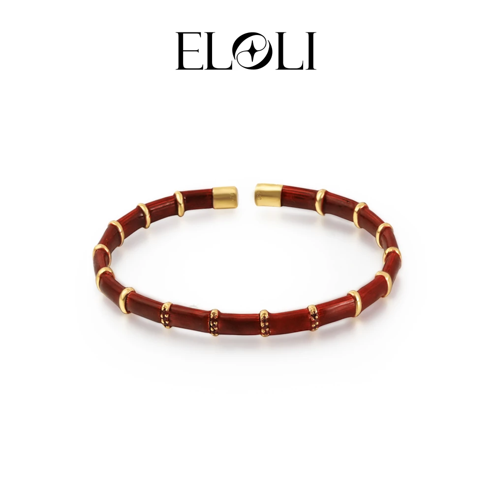 Eloli22K镀金珐琅彩宝节节高手镯 红B0471 925银