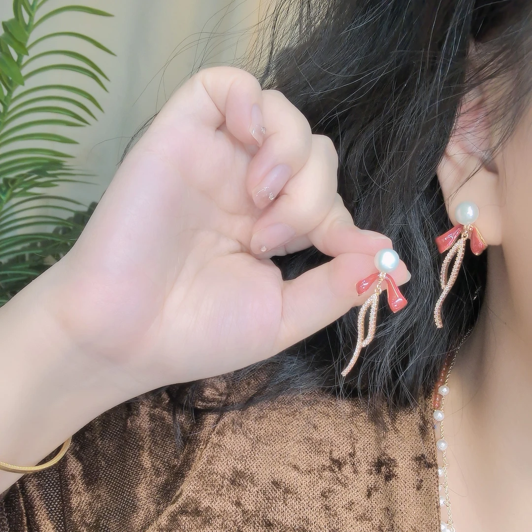 【蝴蝶结】新年本命年珍珠耳环甜美百搭