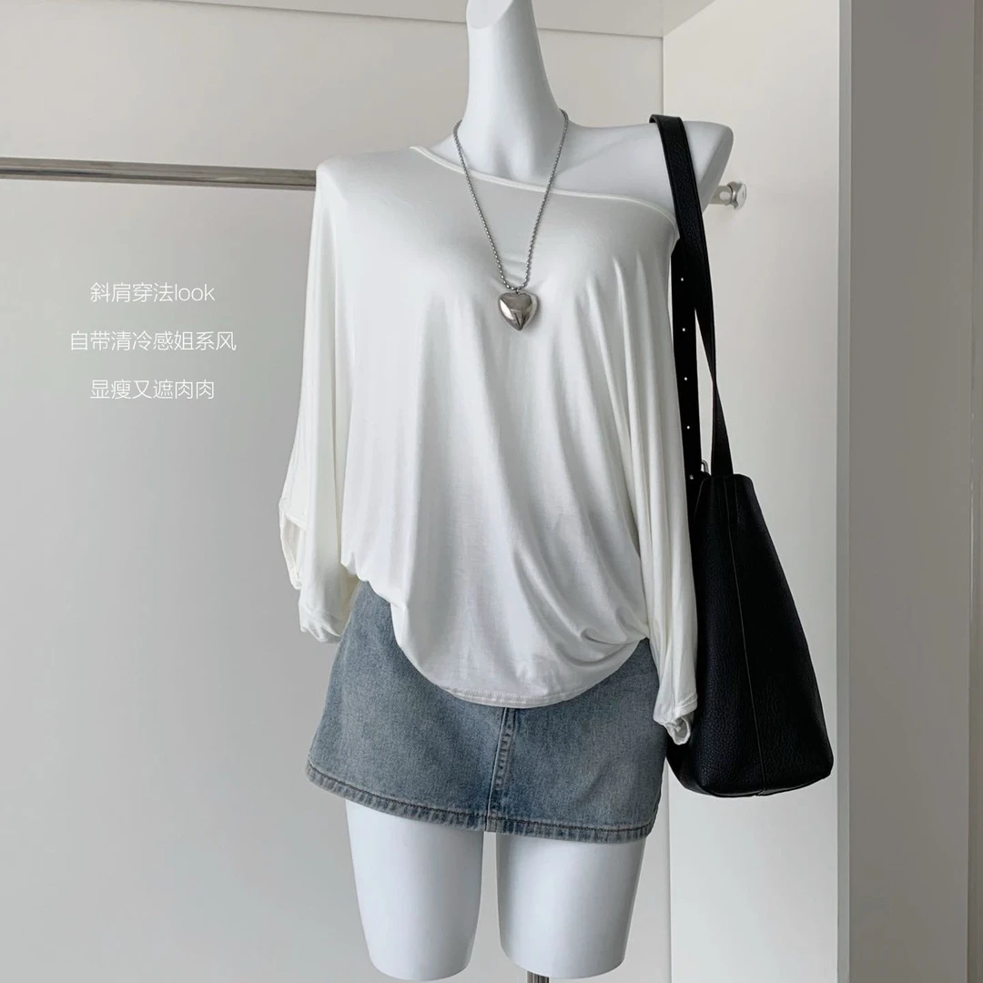0210 休闲遮肉蝙蝠袖罩衫女夏季今年流行新款t恤松弛感穿搭上衣