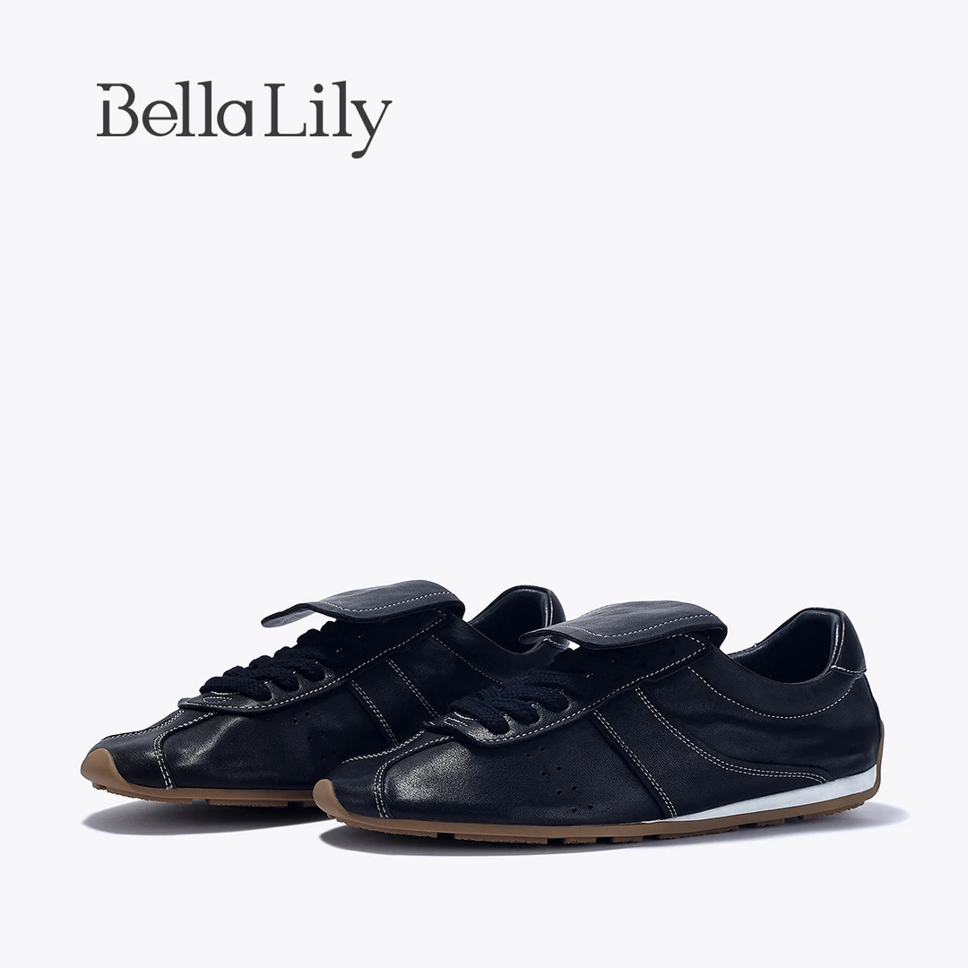 BellaLily2025春季新款透气舒适平底鞋女运动休闲鞋系带德训鞋潮