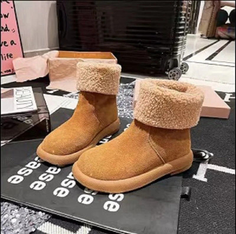 【专柜品质】雪地靴女2025冬季加绒后搭扣平底短靴中筒靴两穿靴子