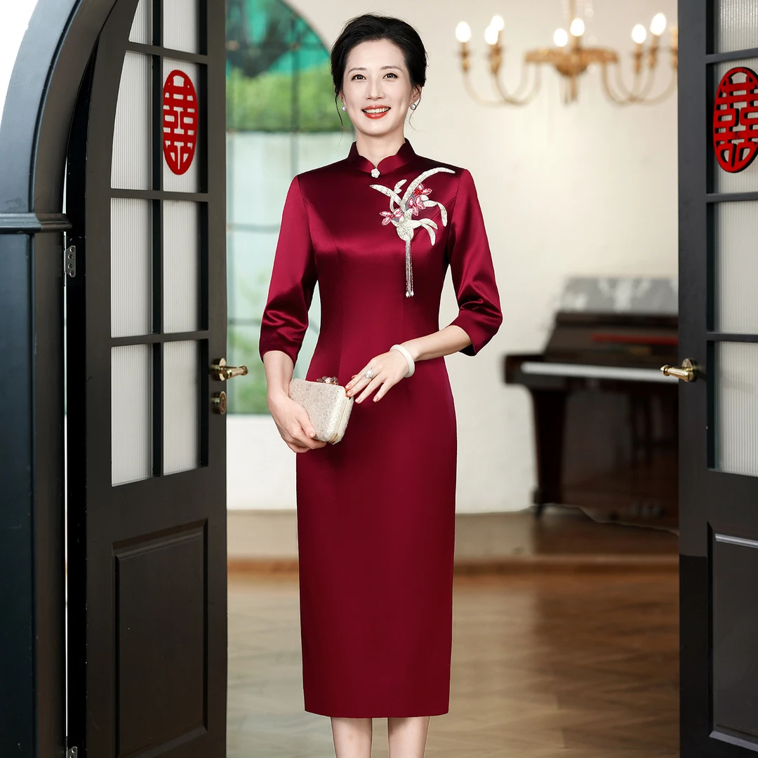 2025秋冬新【正品苏绣】喜婆婆婚宴妈妈旗袍重工国风简约大气礼服N