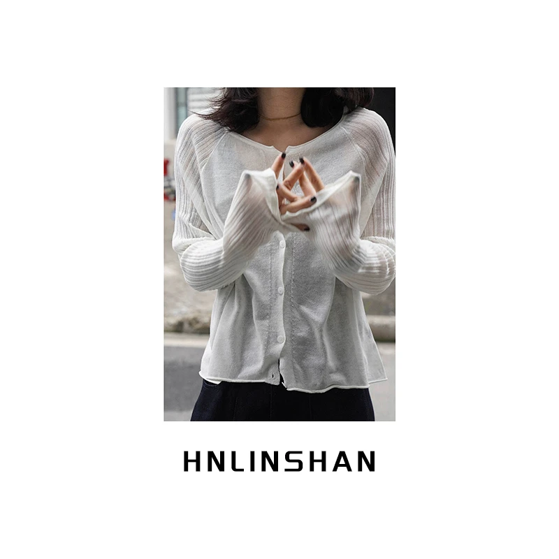 HNLINSHAN【蝉鸣】薄款防晒天丝麻针织开衫BXZ3002