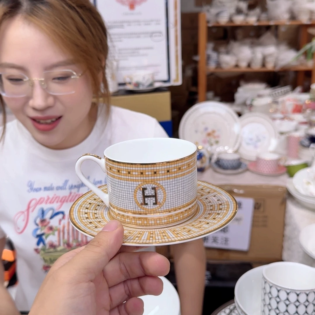骨瓷骨瓷咖啡杯碟一套220ml外贸骨瓷