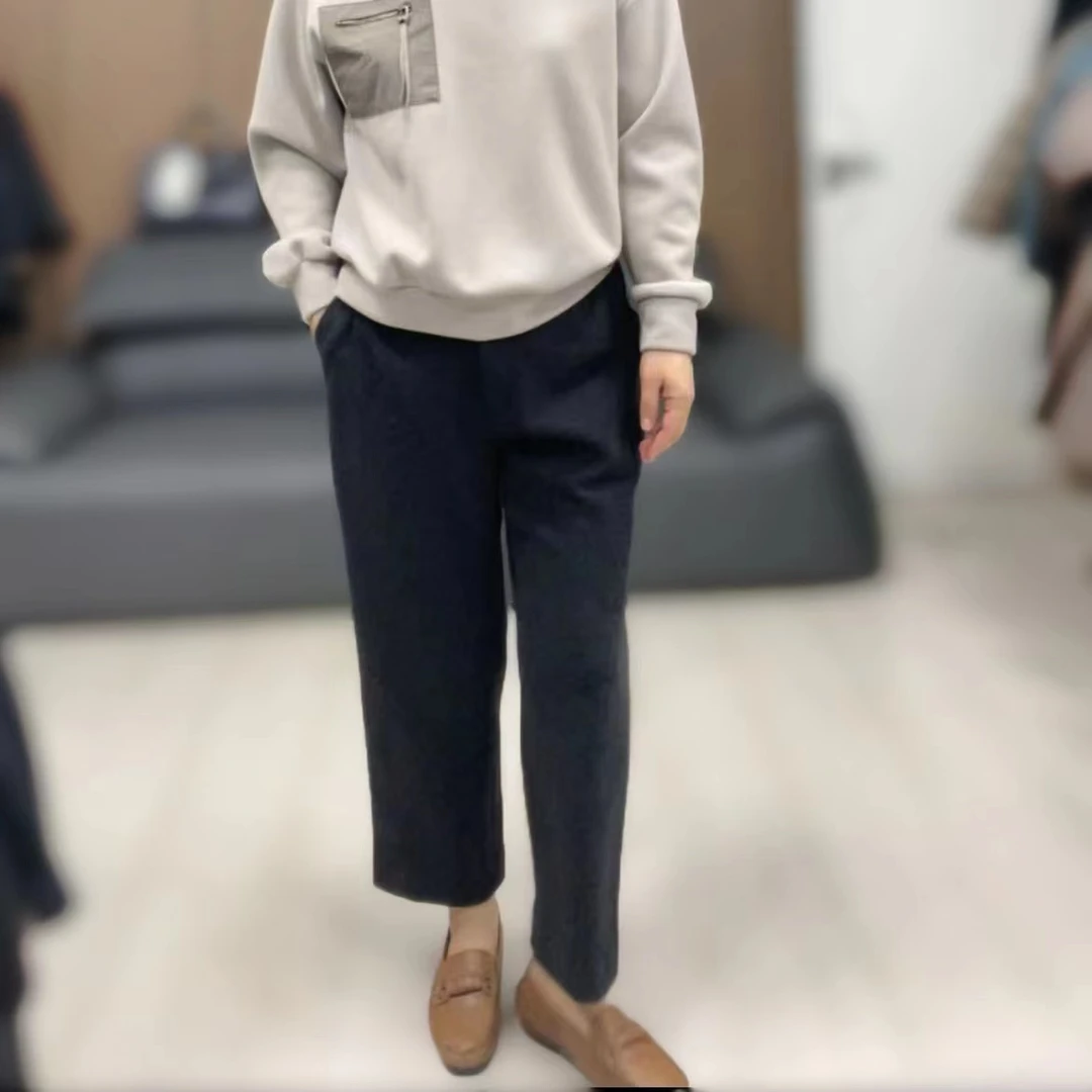 【xineba新】韩国毛呢厚款九分休闲裤2024新款女士洋气舒适弹力