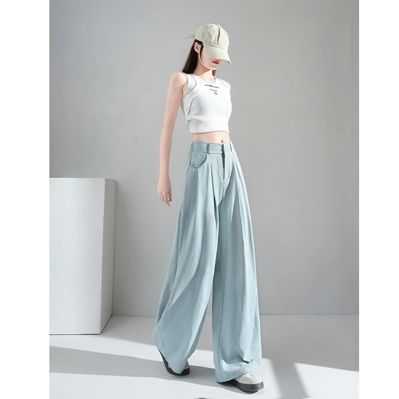 【高品质运费补贴】缎面奶皮西装裤女夏高腰显瘦小众百搭直筒阔腿裤