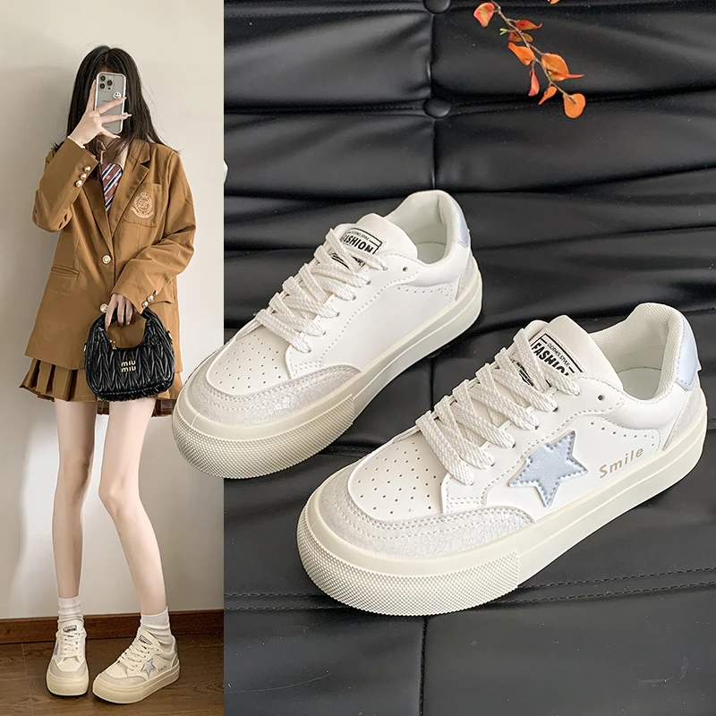 2025新款系带星星小脏鞋女脏脏鞋运动休闲鞋小白鞋板鞋P4851