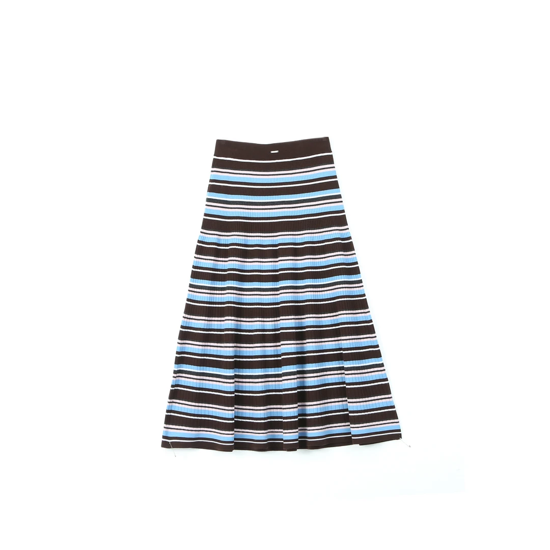 ASYUS  25早秋新品高腰半身裙裙子A字裙百搭长裙条纹复古撞色