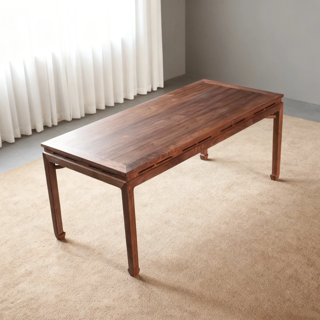 木橼居北美黑胡桃木束腰马蹄茶桌新中式茶桌禅意实木茶台泡茶书桌