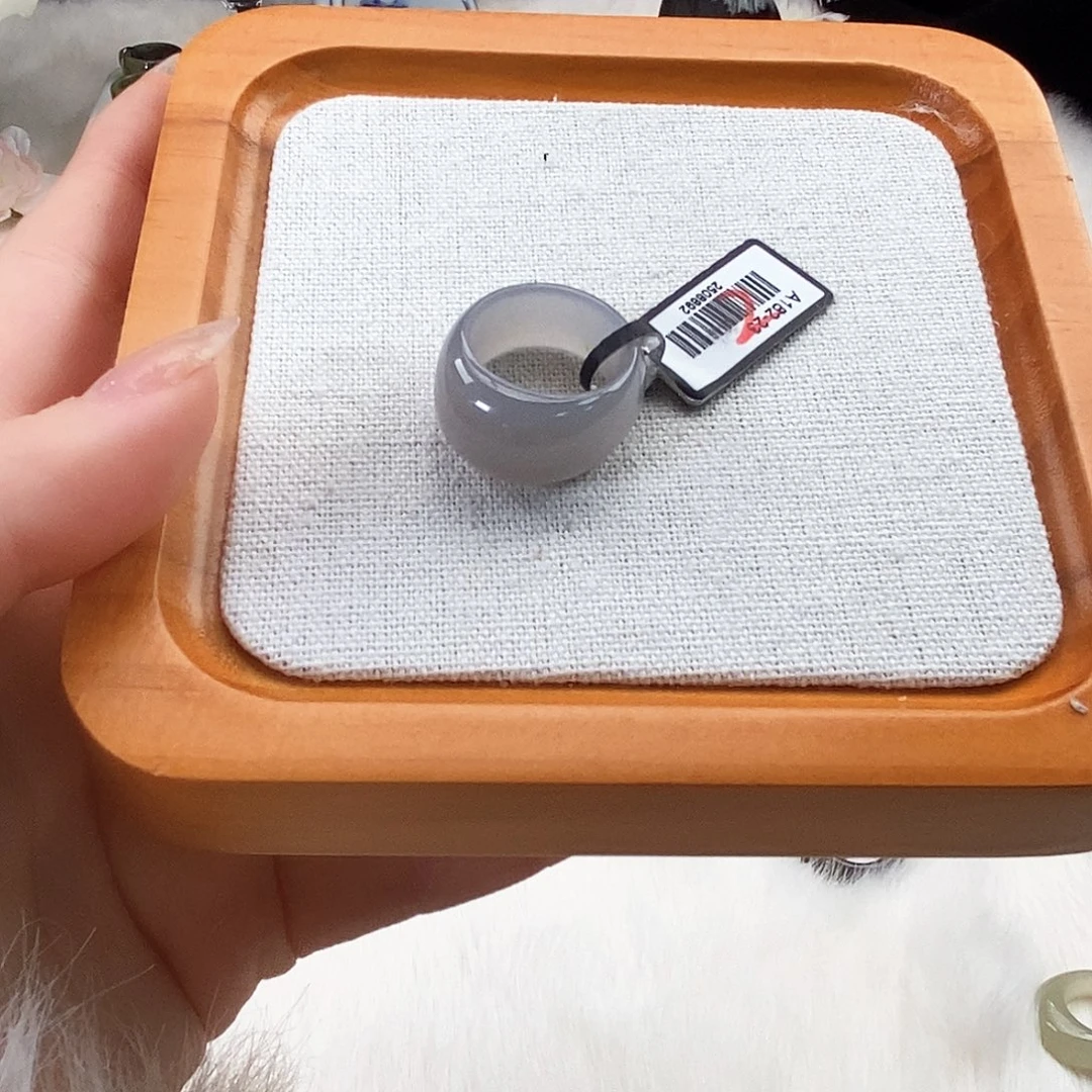 和田玉未镶嵌戒指a25烟紫馒头16.3