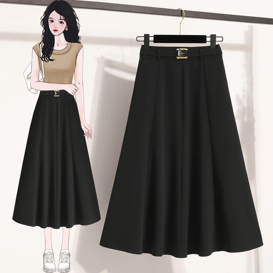 【小曹大码】新款垂感高级感半身裙西装A字显瘦百褶半裙-ARER319