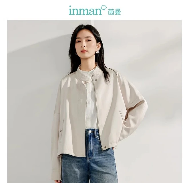 茵曼新中式口袋设计感短外套女2025年春季新款复古立领夹克上衣