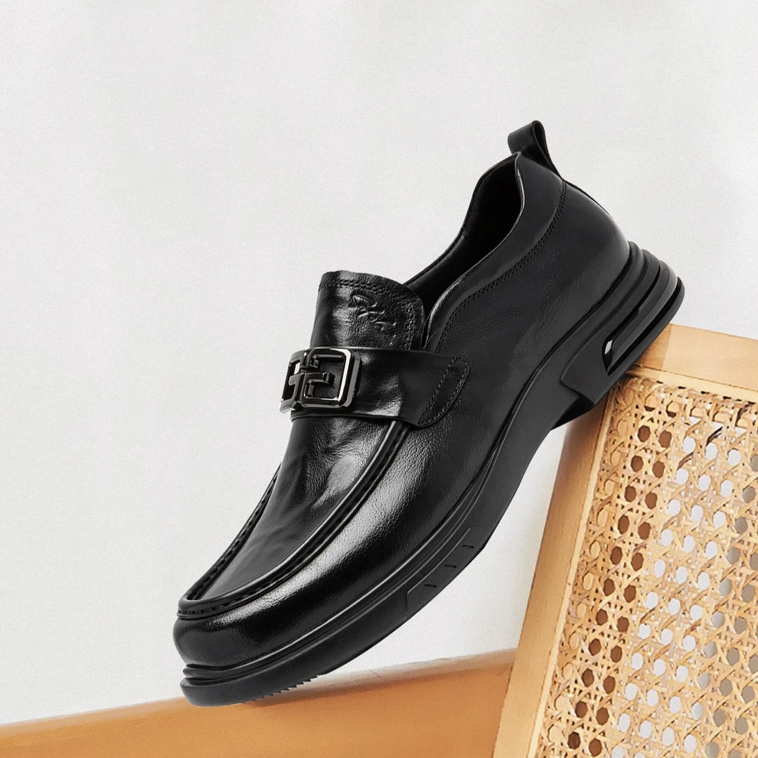 沙驰【手抓纹工艺】牛皮饰扣休闲皮鞋舒适一脚蹬乐福鞋男鞋