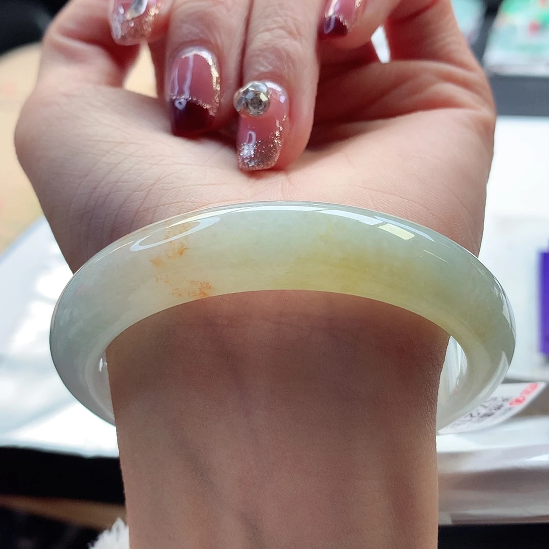 翡翠手镯未镶嵌57-58圈口冰黄招米多金