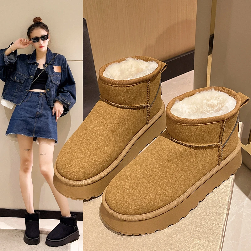 洋气雪地靴女款2025新款秋冬保暖防滑加绒加厚底短筒棉鞋时尚百搭